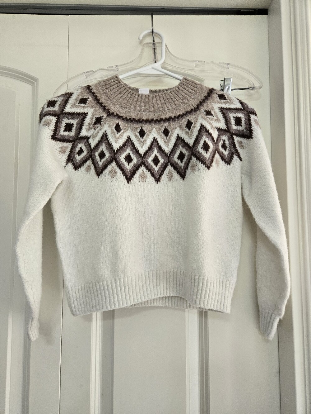 Old Navy 9Classic Fair Isle Crewneck Sweater - Cream and Brown